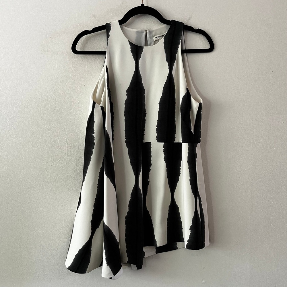 Whistlesβ Sleeveless Asymmetric Mini Dress Black and White Sekka Print size US 6